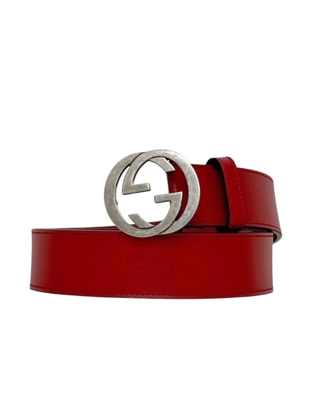 Gucci Belt Red Interlocking Waist 100 35 Leather Metal GG Logo Buckle